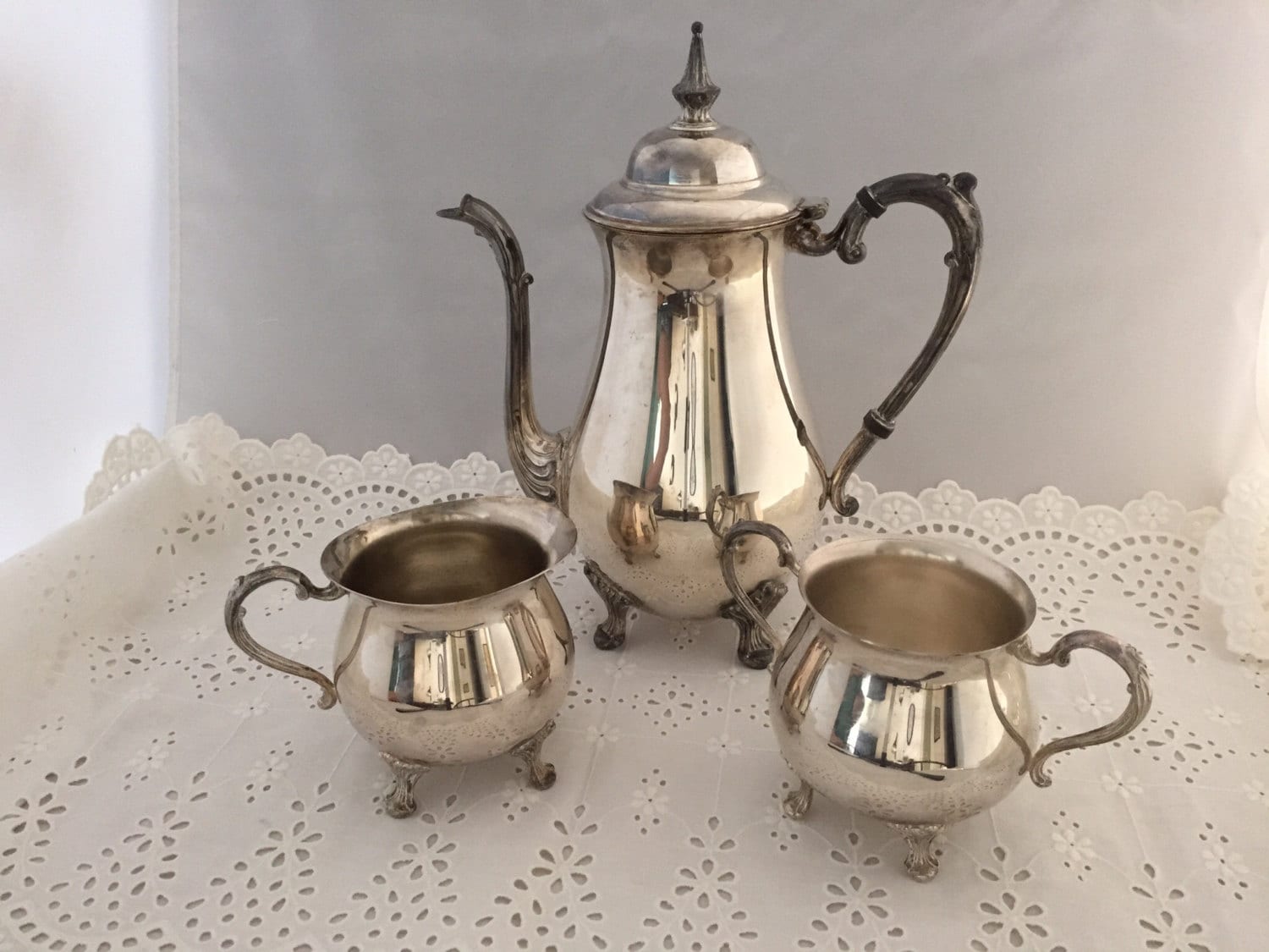 Vintage Sheridan Silverplate Tea Service with Sugar and Creamer