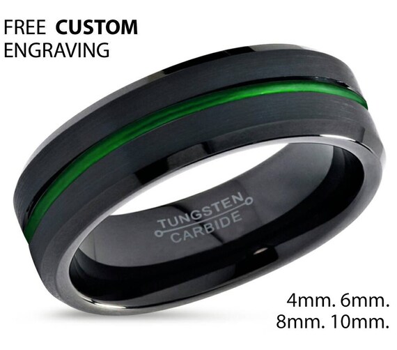 Tungsten Ring Mens Black Green Wedding Band Tungsten Ring