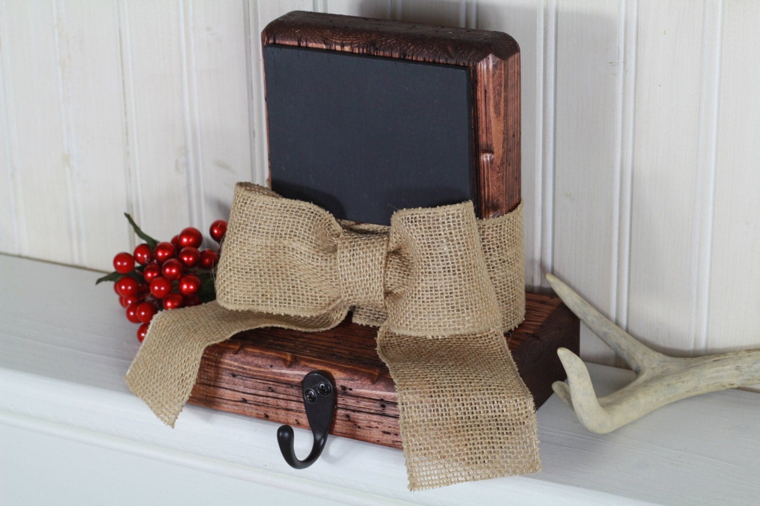 Rustic Christmas Stocking holder with Chalkboard Natural