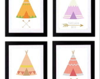 Tipi Watercolor Native American Inspired Folk Art Painting