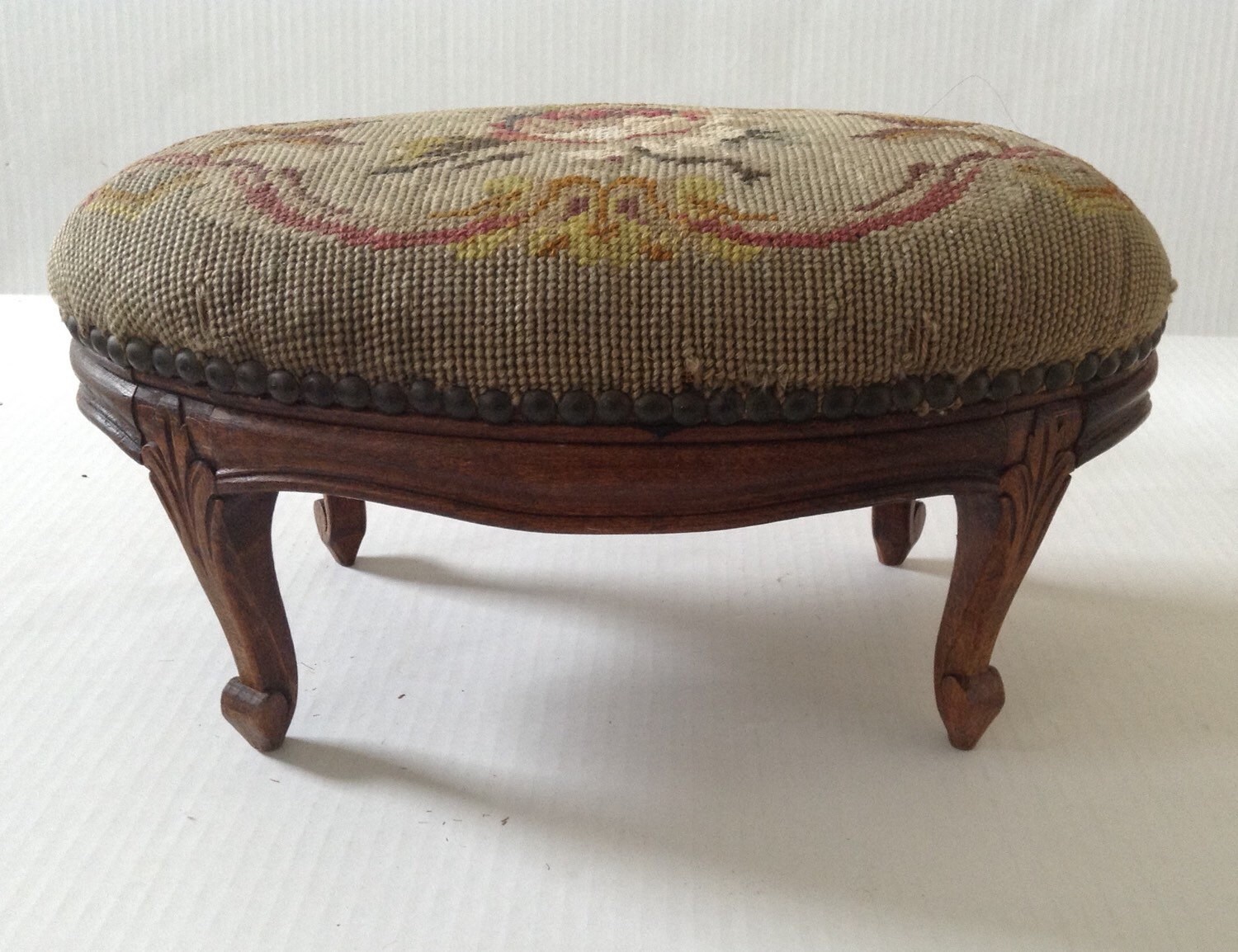 Vintage Needlepoint Footstool