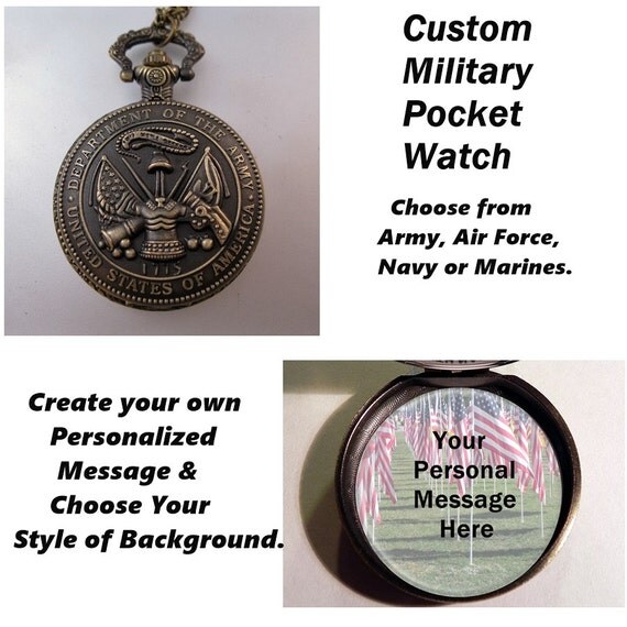 Custom Military USA Pocket Watch Army Marines Navy Air Force
