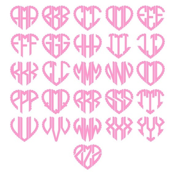 Download Heart Scalloped Cuttable Monogram Font SVG, DXF, EPS use ...