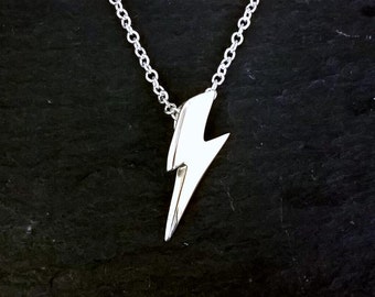 Solid Sterling Silver David Bowie Ziggy Stardust Mini Lightning Bolt Pendant Aladdin Sane
