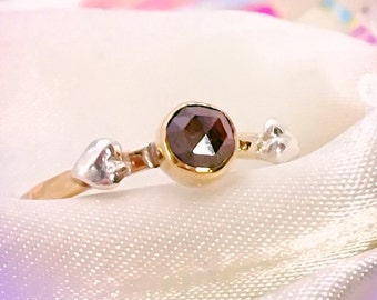 Red Diamond ring, Natural Diamond ring, 9ct Gold ring, Rough Diamond ring, Wedding ring, Heart details Handcrafted ring.