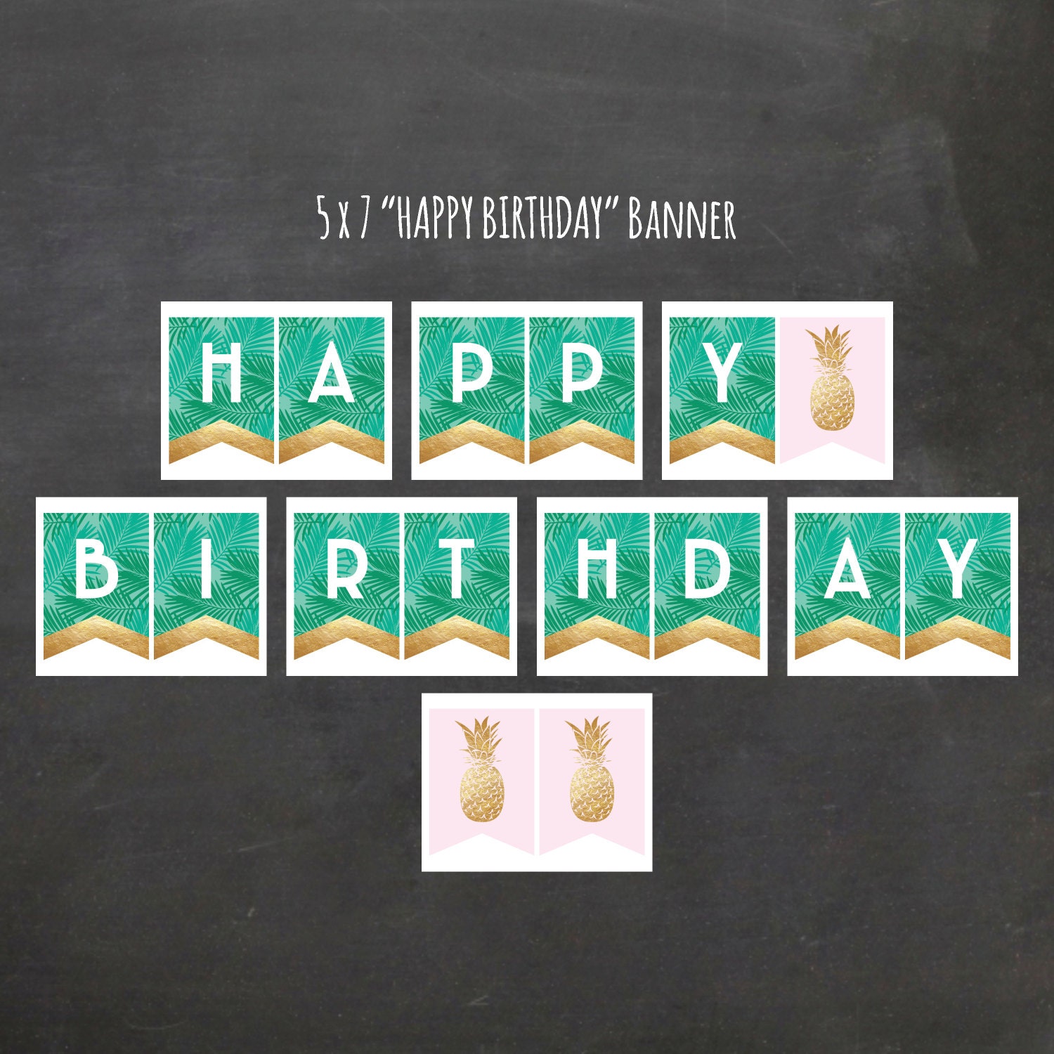 Tropical Happy Birthday Banner DIY Printable Pineapple