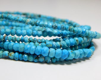 55 Percent OFF Sleeping Beauty Turquoise Faceted Rondelle beads 100% Natural Gemstone - Size 3.6x3.mm Approx --