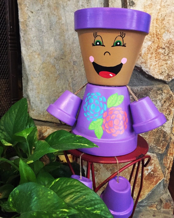 Purple Flower Power Flower Pot Girl/ flower pot/ indoor decor/