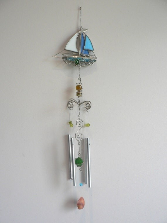 Stained Glass Wind Chime Nautical Sailboat Stained Glass Wind Chime Nautical Sailboat Boat