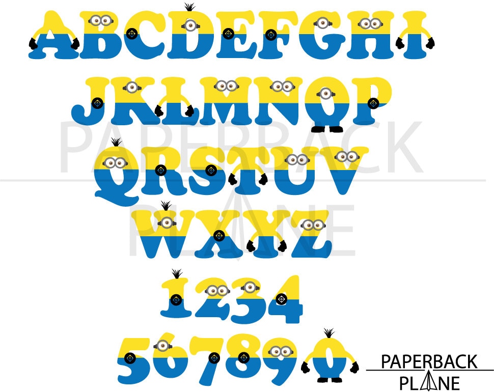 minion alphabet letter number SVG PNG DXF Cut Files for use