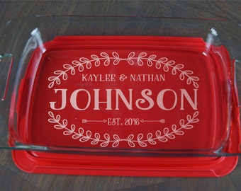 Personalized Casserole Dish Pyrex Baking Dish Engraved Name Christmas Present Mother's Day Wedding Gift A 37b