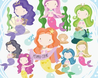 Mermaid Clipart,Mermaids Clipart,Sea Clipart,Personal & Commercial use,Vector, Instant download_ MM01