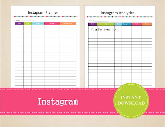 Instagram Content Planner Social Media Planner Printable