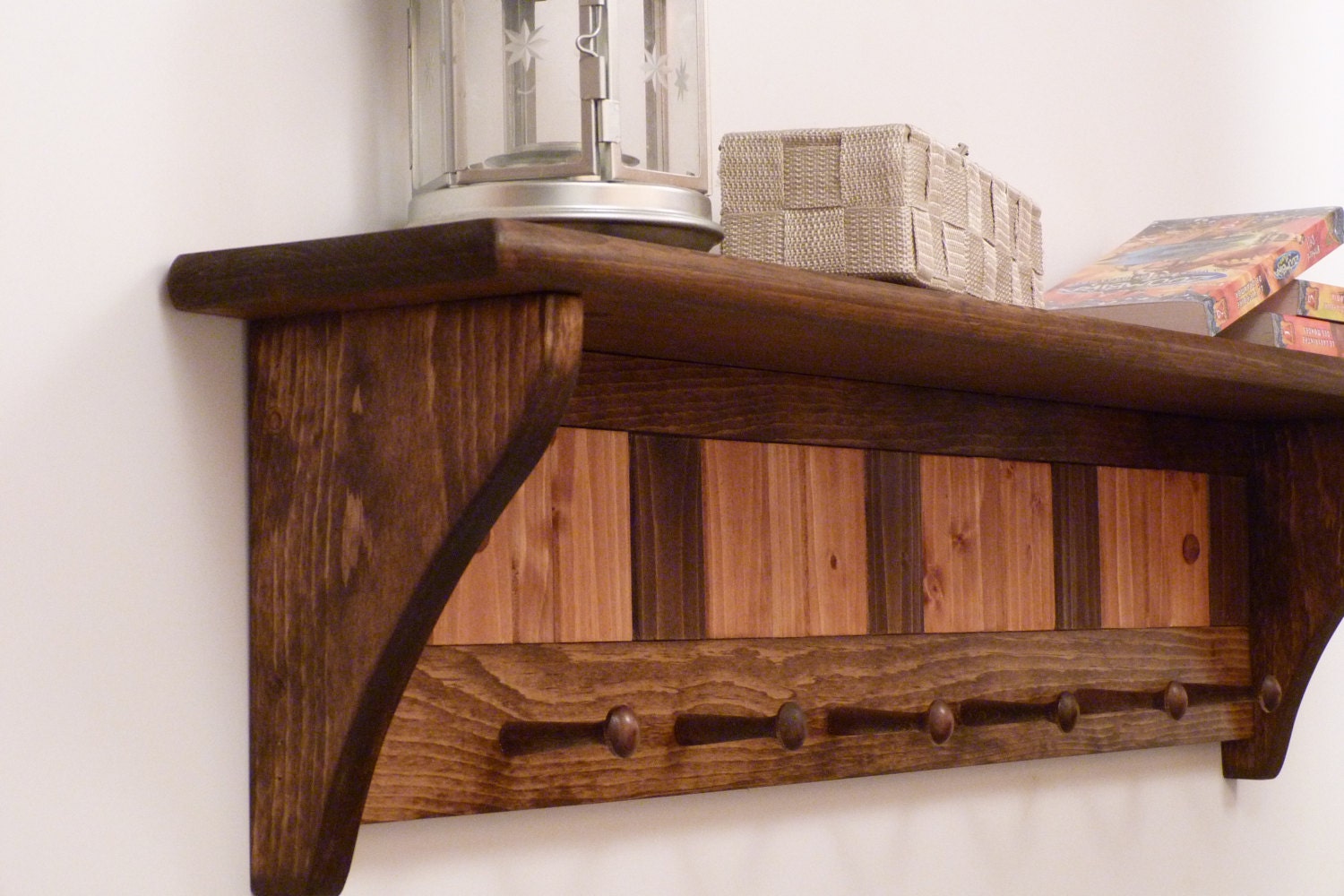 Entryway Coat Rack Wood Wall Shelf 35 InchesTwo colors