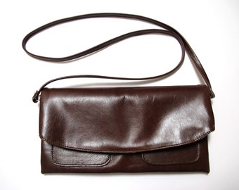 The Clutch Purse with shoulder strap - Aubergine leather