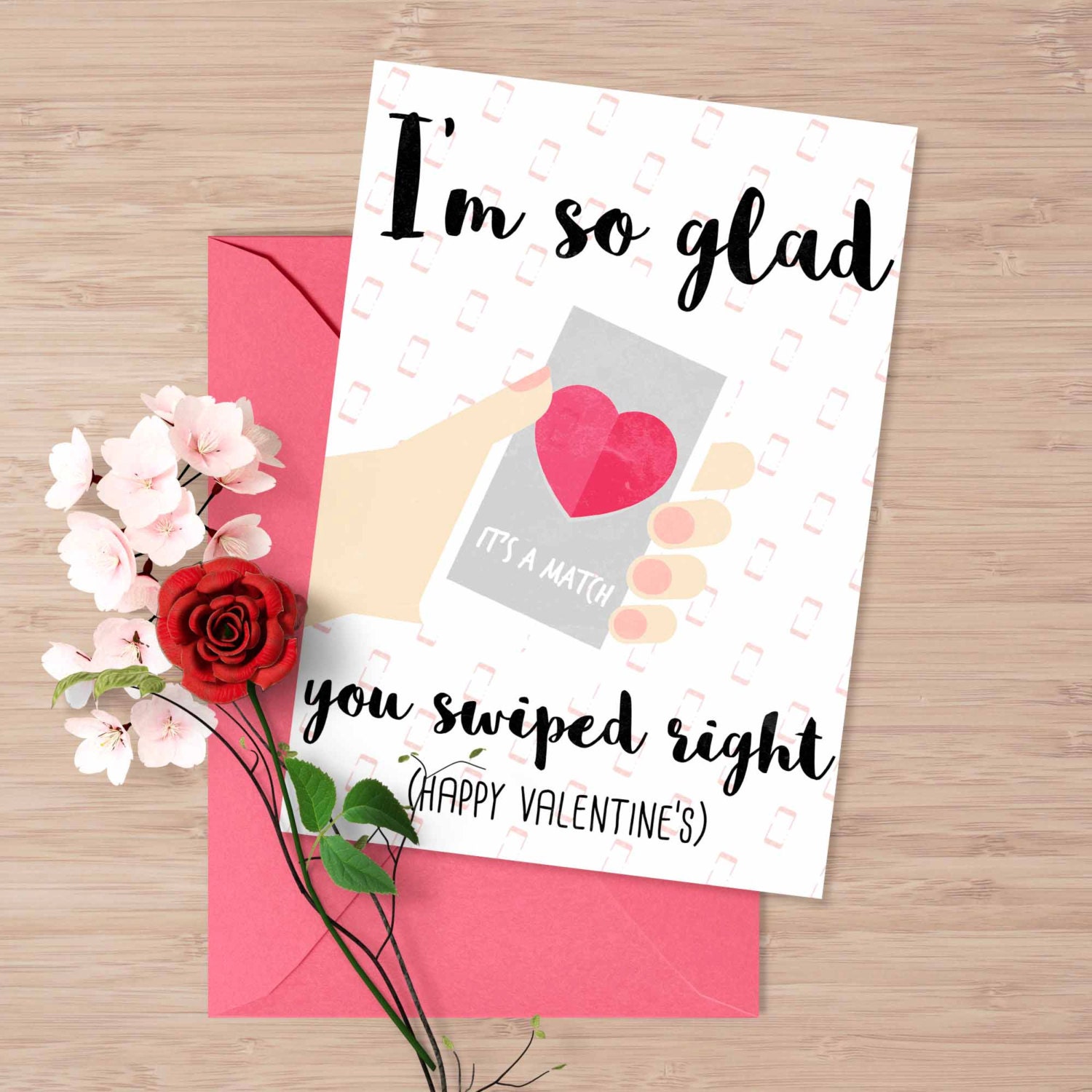 Tinder Valentine's day card I am so glad you swiped1500 x 1500