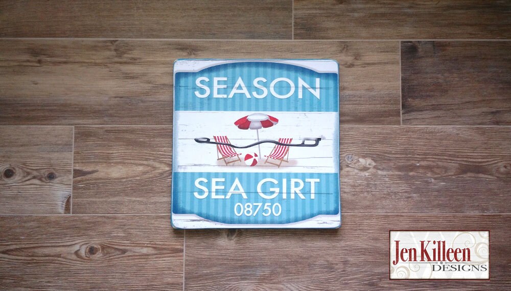 Jersey Shore Sea Girt Beach Badge Sign Jersey shore art Wood
