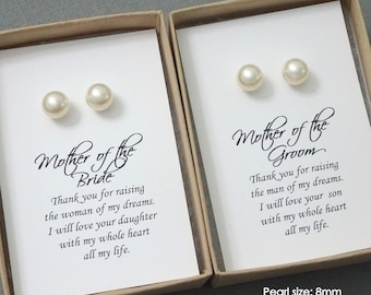 Mother of the Groom or Bride Gift Set, Swarovski Ivory Stud Pearl Earrings, Mother of the Bride & Mother of the Groom Gift