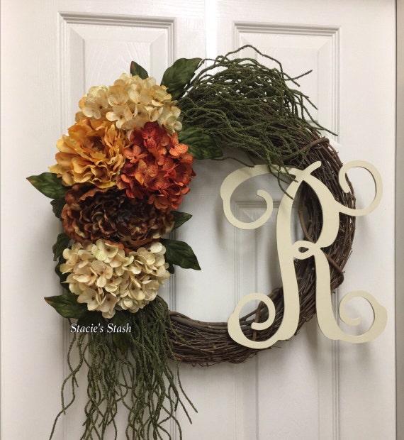 Fall Front Door Monogram Wreath Neutral Wreath