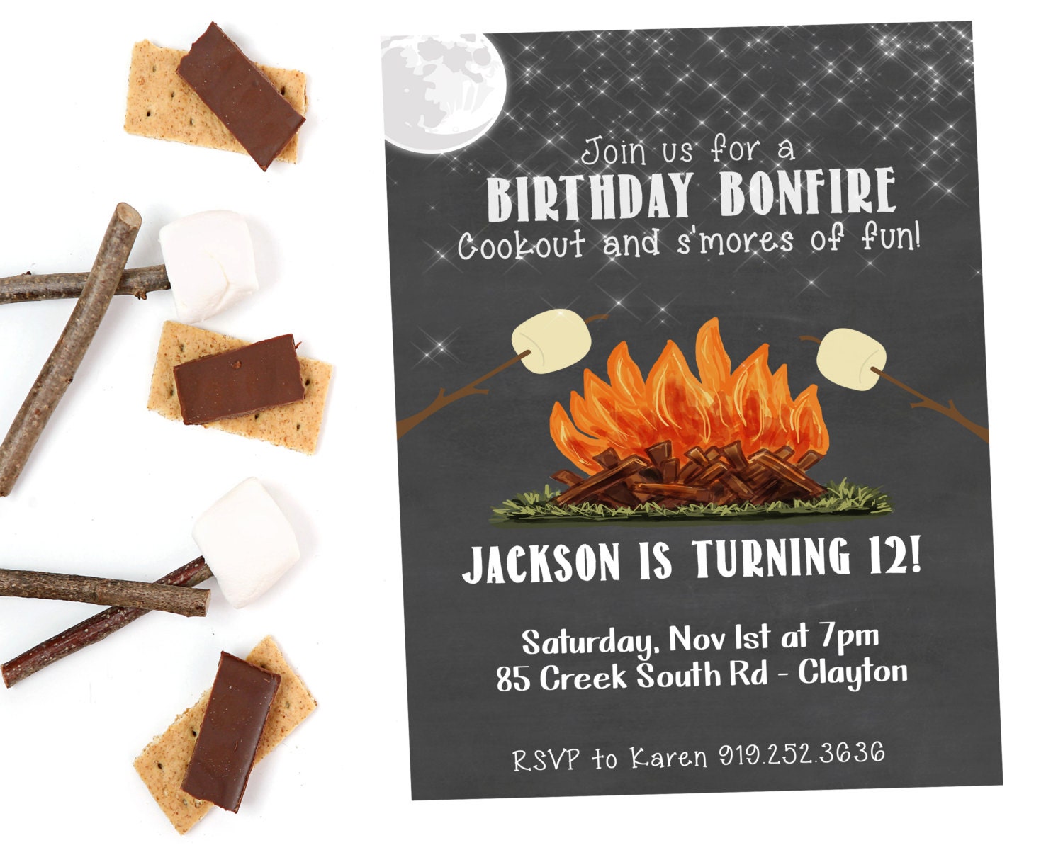 Bonfire Birthday Invitation S'mores Birthday Bonfire