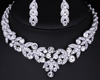 Bridal Necklace Set, Crystal Necklace Set, Diamond Necklace Set, Prom Jewelry, Bridesmaid Gift, Bridesmaid Necklace Set