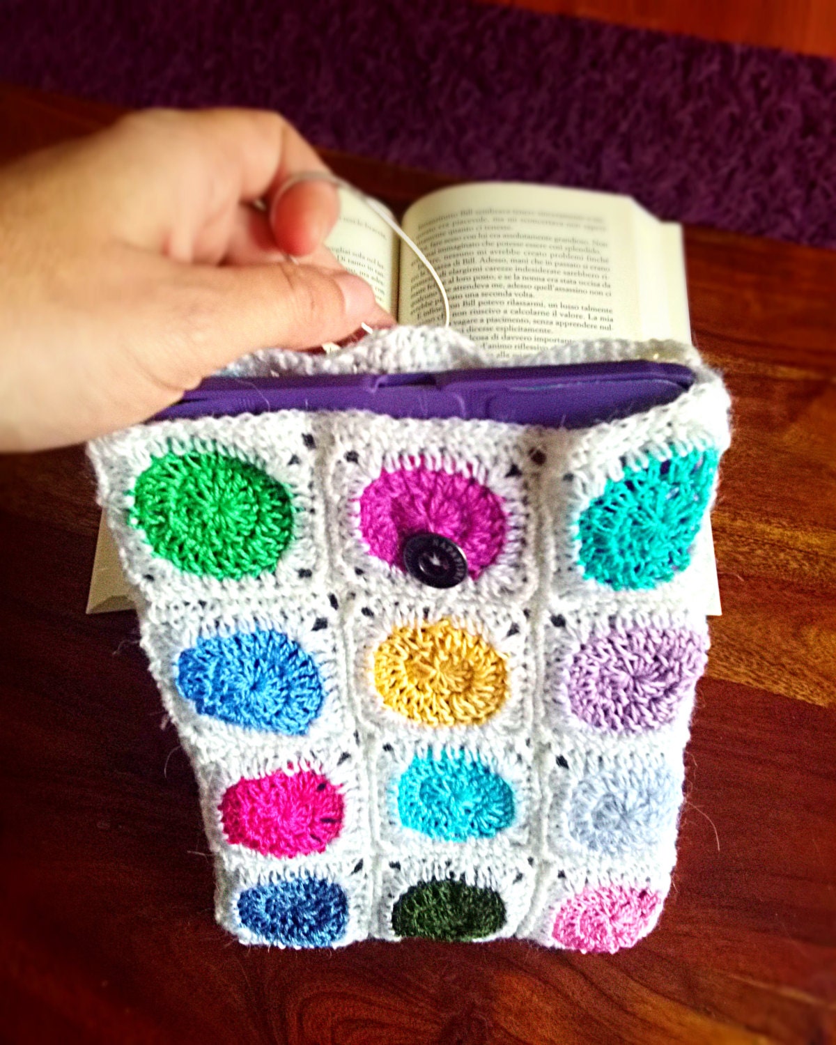 Colourful crochet case for ipad tablet book ideal gift for