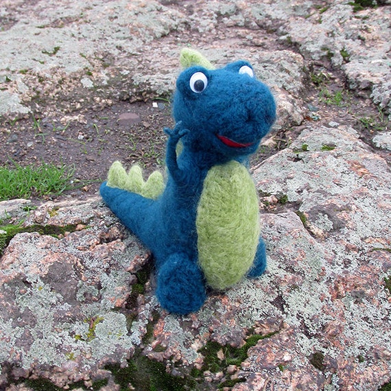 Wool Dino. Needle felted natural wool toy. Stuffed by eKatesArt