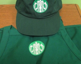 Halloween costume New Logo Starbucks barista apron and hat set,both adjustable one size fit all