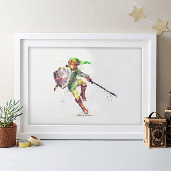 Legend of Zelda Print Watercolor Art Link Nintendo by VelvetPrint