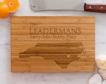 North Carolina Personalized Cutting Board Men Chef Dad Mom Gift Initials Home State Wedding Anniversary Kitchen Decor Shower Family Monogram
