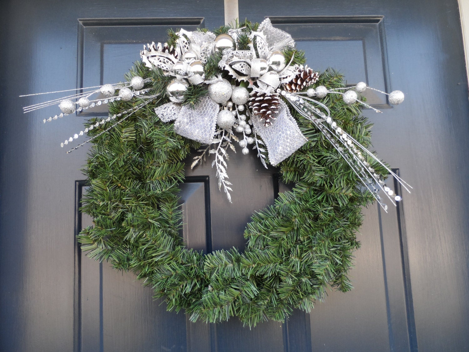 Silver wreath Holiday wreath Front door wreaths Christmas