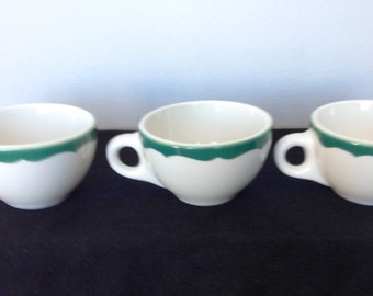 Vintage Syracuse China Restaurant ware Coffee Cup - White with Green Scalloped Trim