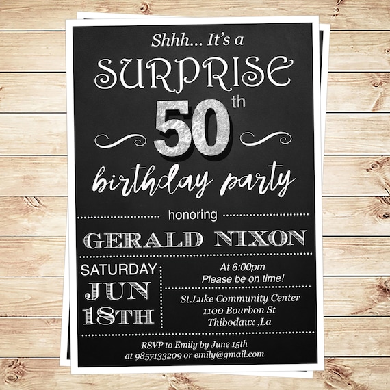 Mens birthday party 50th invitations, Surprise 50th Birthday