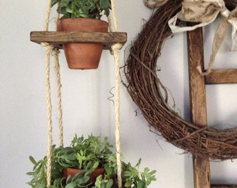 Vertical 2 Tier Wood Hanging Planter Pots Not Included Rustic Home Decor