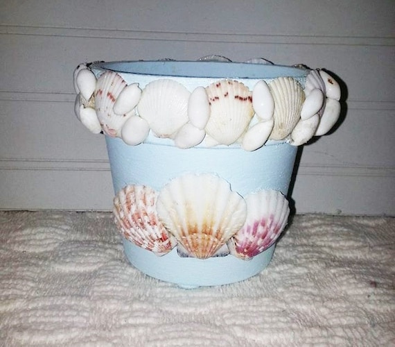 Handcrafted Sea Blue Seashell Flower Pot Decorated Flower