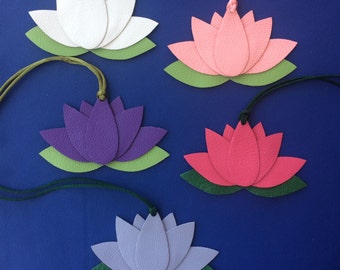 Leather Lotus Flower Bagcharms on Colored Cord