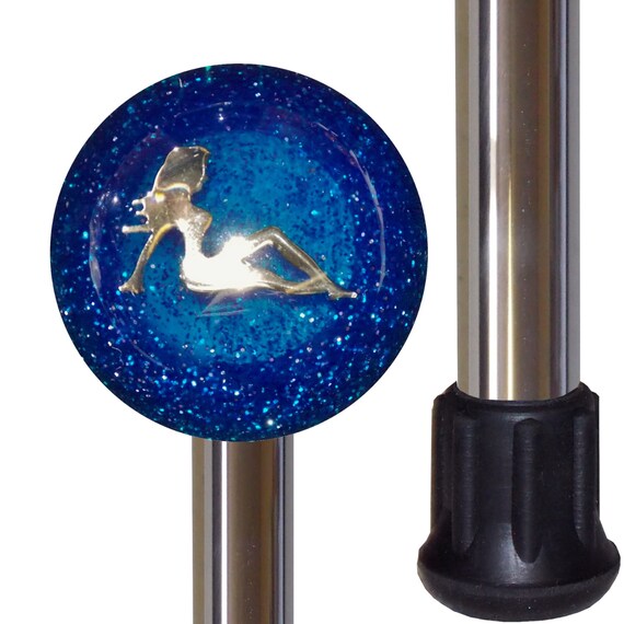 Chrome Lady in Blue Glitter Shift Knob Handle Polished
