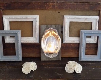 White and Gray Frame Set / Shabby Chic Picture Frames