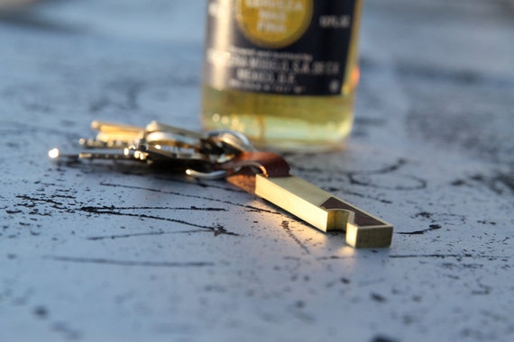 Bottle Opener Keychain Tool - EDC - Modern Keychain - Brass & Walnut - Husband Gift - Boyfriend  Gift- Valentine's Day Gift