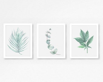 Set of 3 plants - Minimalistic home decor - Watercolor green leaves - Set of 3 green plants - Modern home decor - Gallery wall prints