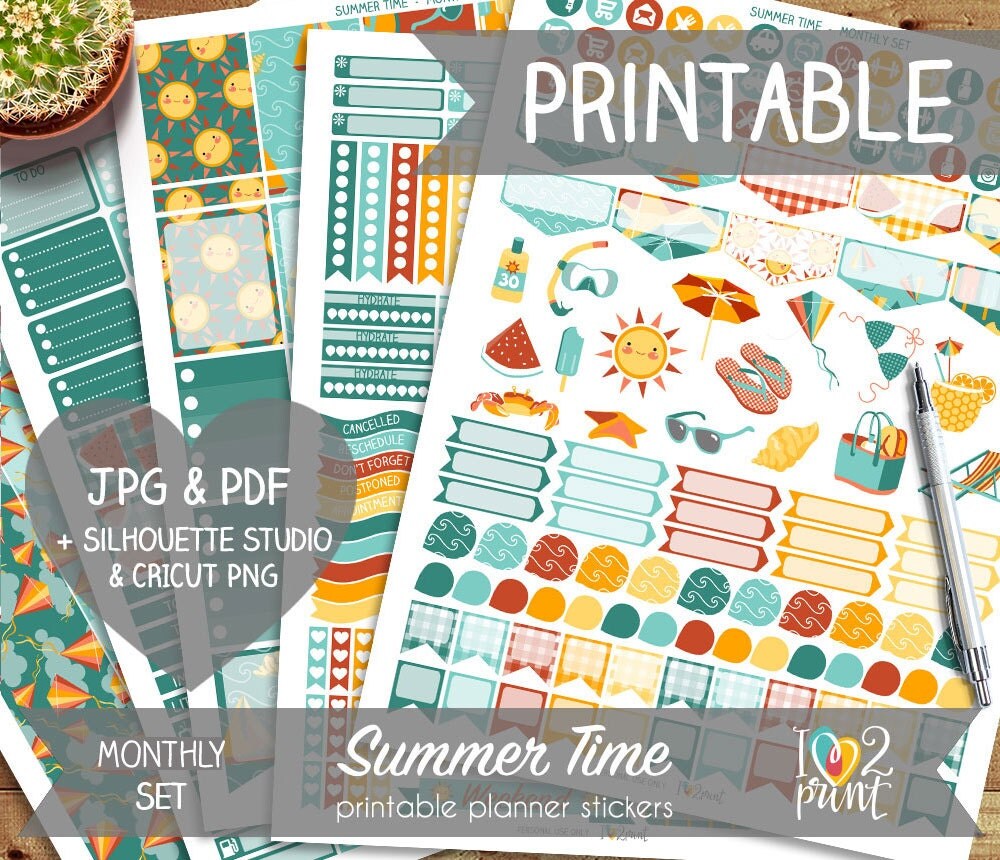 summer time printable planner stickers erin condren planner