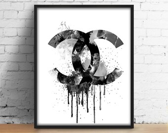 Coco Chanel watercolor sign Coco Chanel symbol digital print Modern printable Loft Minimalist wall art Graphic decor Scandinavian Art