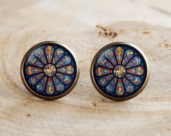 Rose Window Stud Earrings, Gothic Cathedral, Gothic style Earrings, gothic rose window, gothic rose Earrings, Catholic, Christian Jewelry