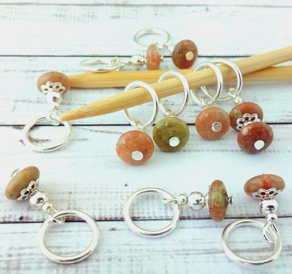 Unakite Gemstone stitch markers semi precious Stitch Markers