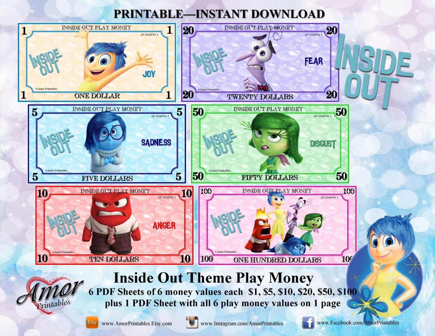 play money inside out printable play money party