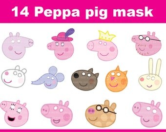 Instand DL - Peppa pig Printable masks- 14 masks photo booth props (NON Personalized)