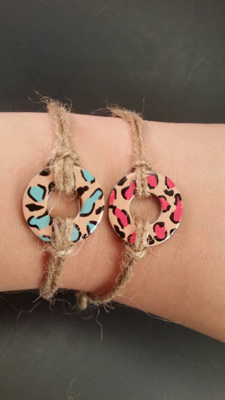 Hand painted cheetah print bracelets by CraftHouseGals on Etsy