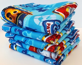Lunch Box Napkins, Set of 5, Made with Paw Patrol fabric on light blue, Cloth Napkins, Reusable, School Lunch by Sew4MyLoves