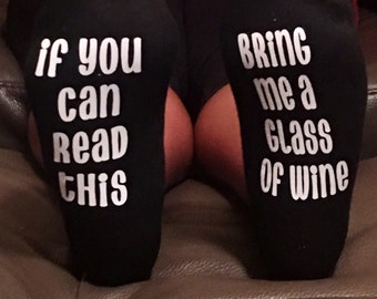 Cute Ladies Black Ankle Socks- If you can read this bring me wine black womens ankle socks