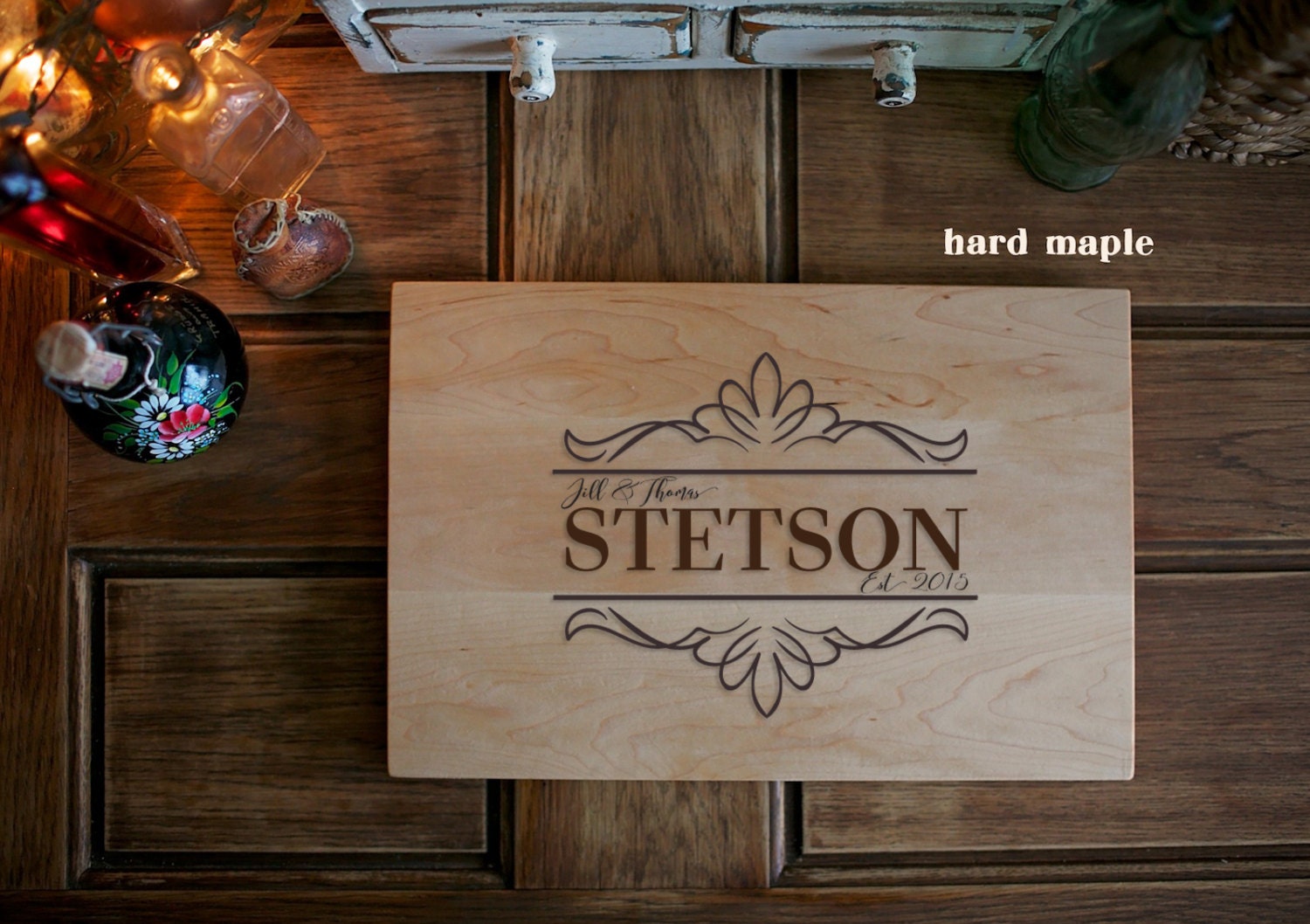 Engagement gift engraved wood cutting board by Dogtowncollectibles